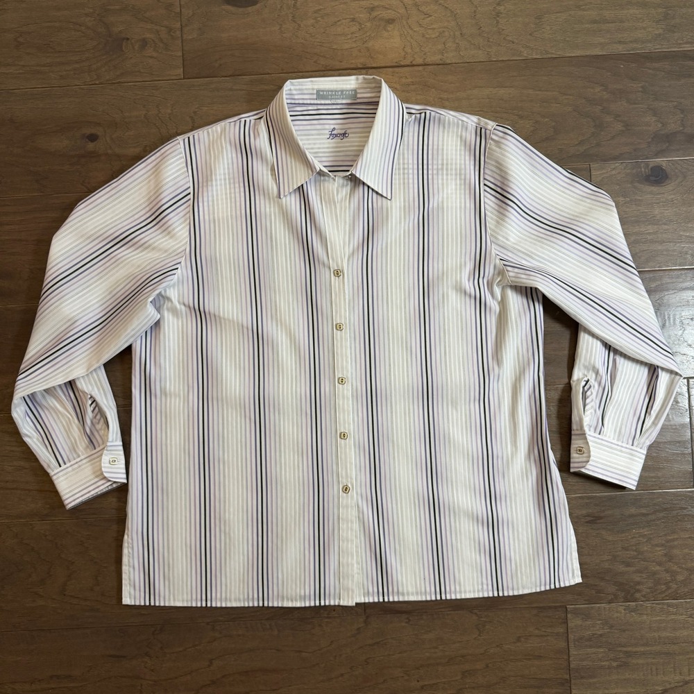 Foxcroft Wrinkle Free Classic Fit Striped Button Down Shirt Purple White W4401B